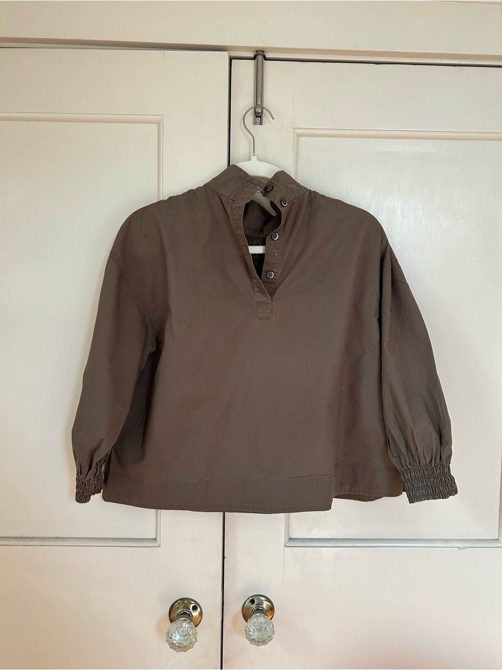 Everlane Funnel Neck Smocked Top - Olive Green XS - Picture 4 of 5